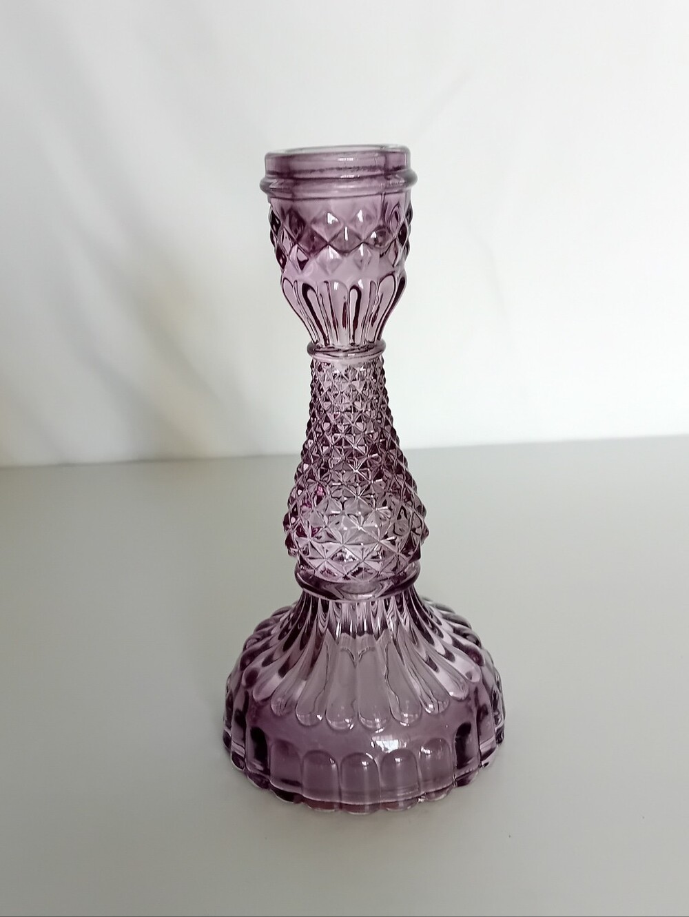Purple Pressed Glass Candlestick Holder